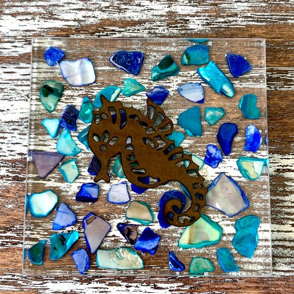 Ocean Animals Sea Pebble Resin Drink Coasters Set of 4 Beach House Housewarming - Picture 4 of 6